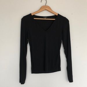 Basic Long Sleeve Black V Neck